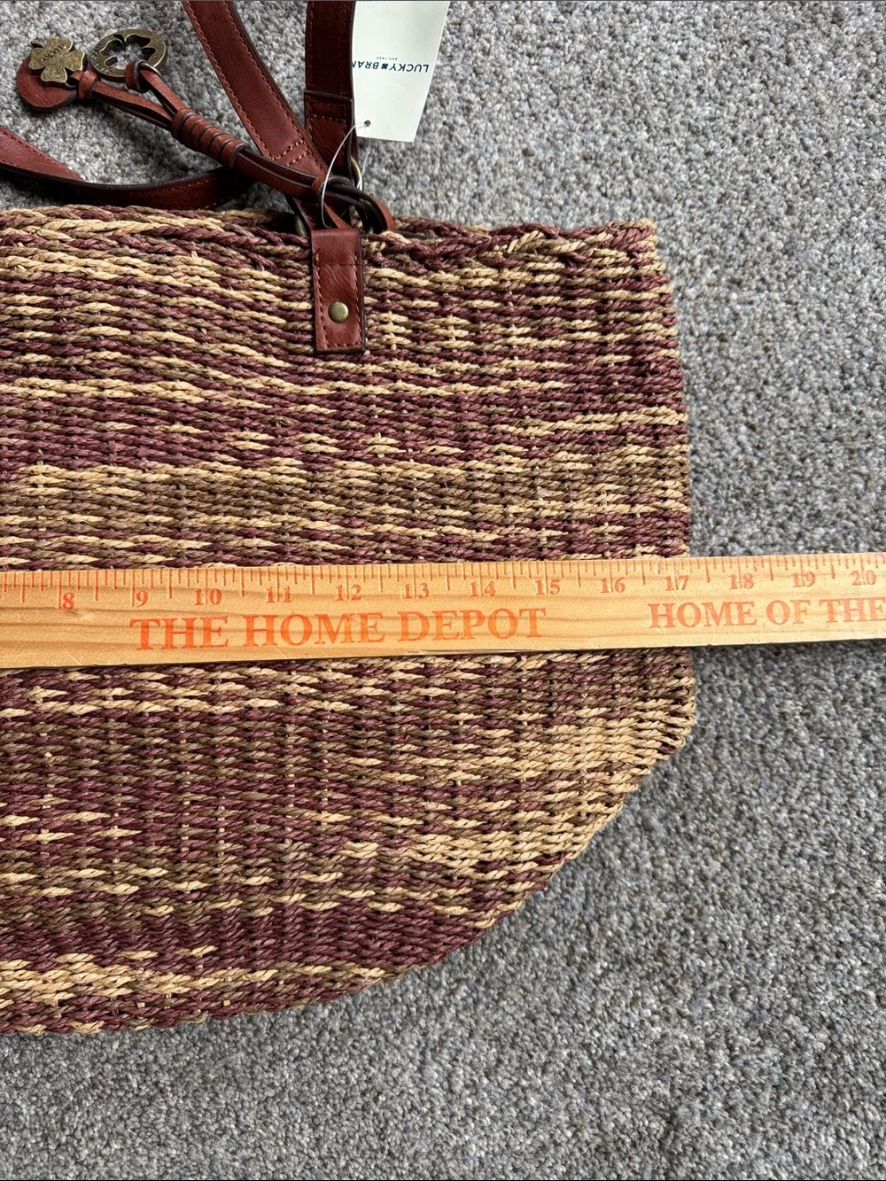 Lucky Brand Woven Straw Tote in Brown and Tan with Leather Straps